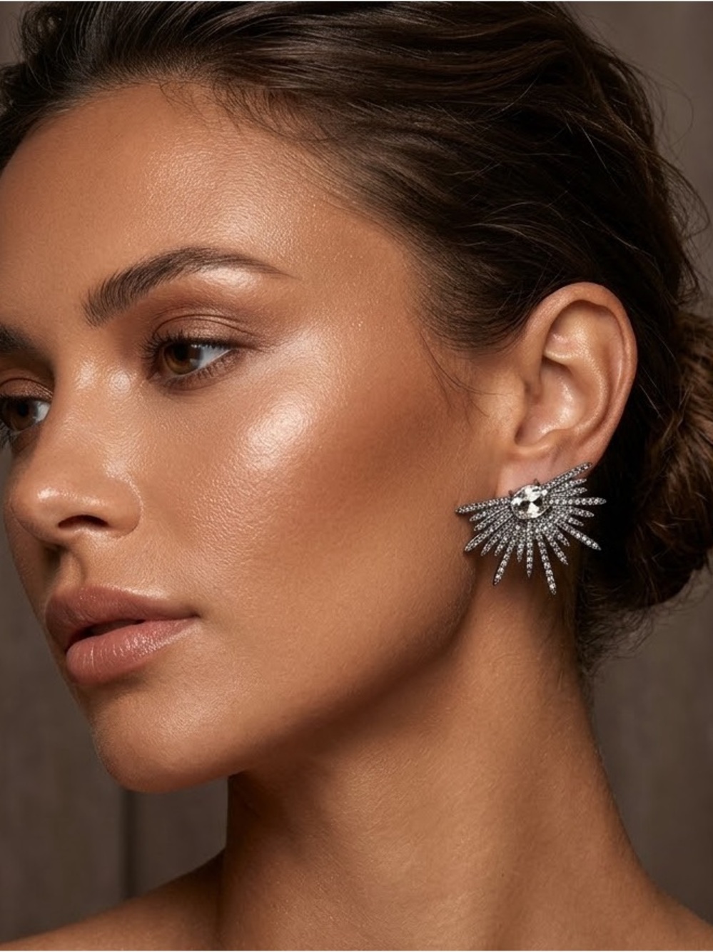 Silver Sunburst Crystal Statement Earrings